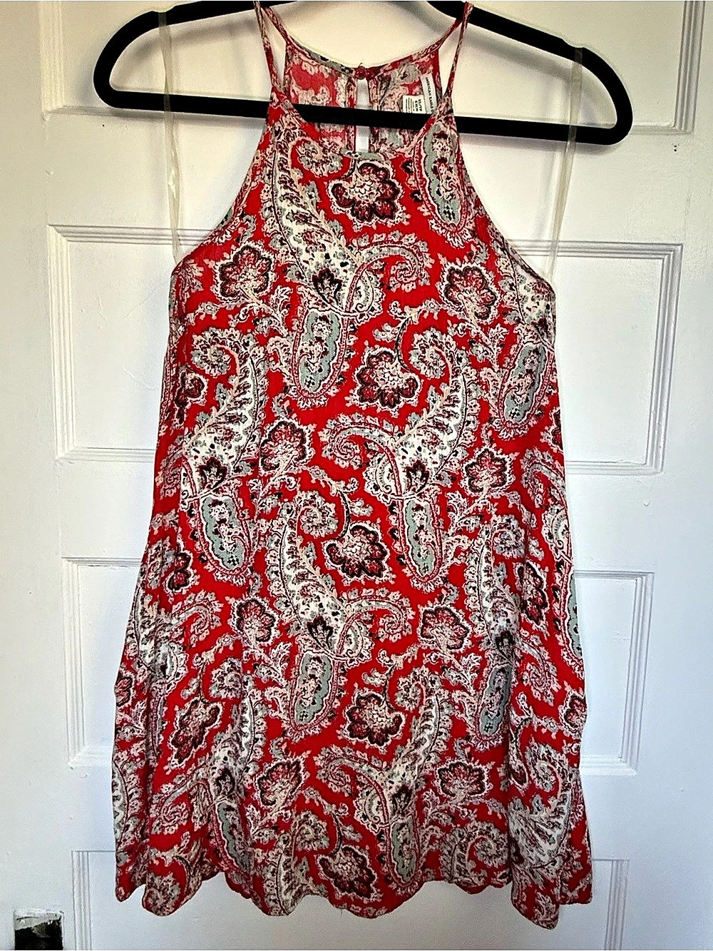 American Eagle Outfitters Red Paisley Halter Mini Dress High Neck Keyhole XS